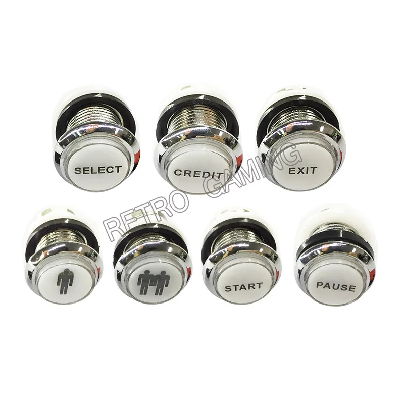 100pcs Arcade Function Buttons Chrome 33mm Silver Plated 5V / 12V LED Illuminated Push Button Player Start Pause Credit Button