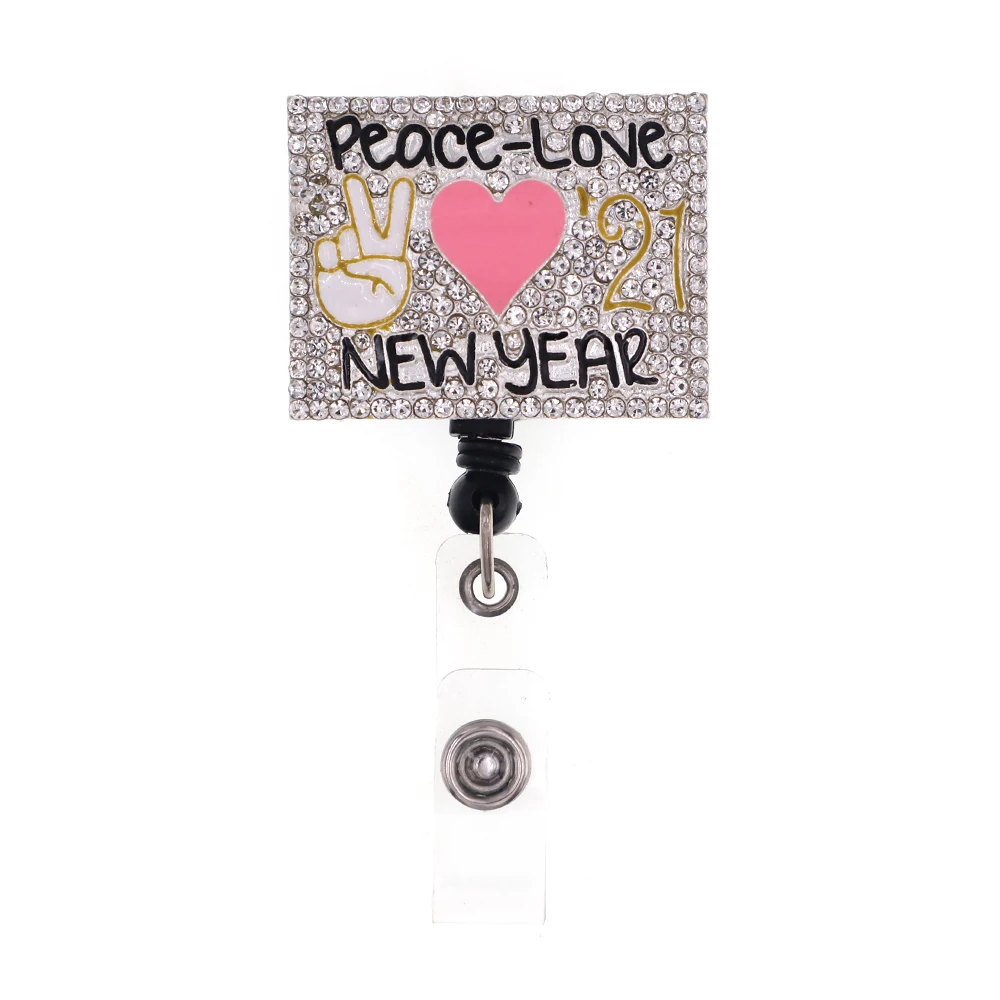 

Sparkly Medical Rhinestone Peace Love New Year Christmas Retractable ID Nurse Badge Reel/Holder for Nurse Accessories