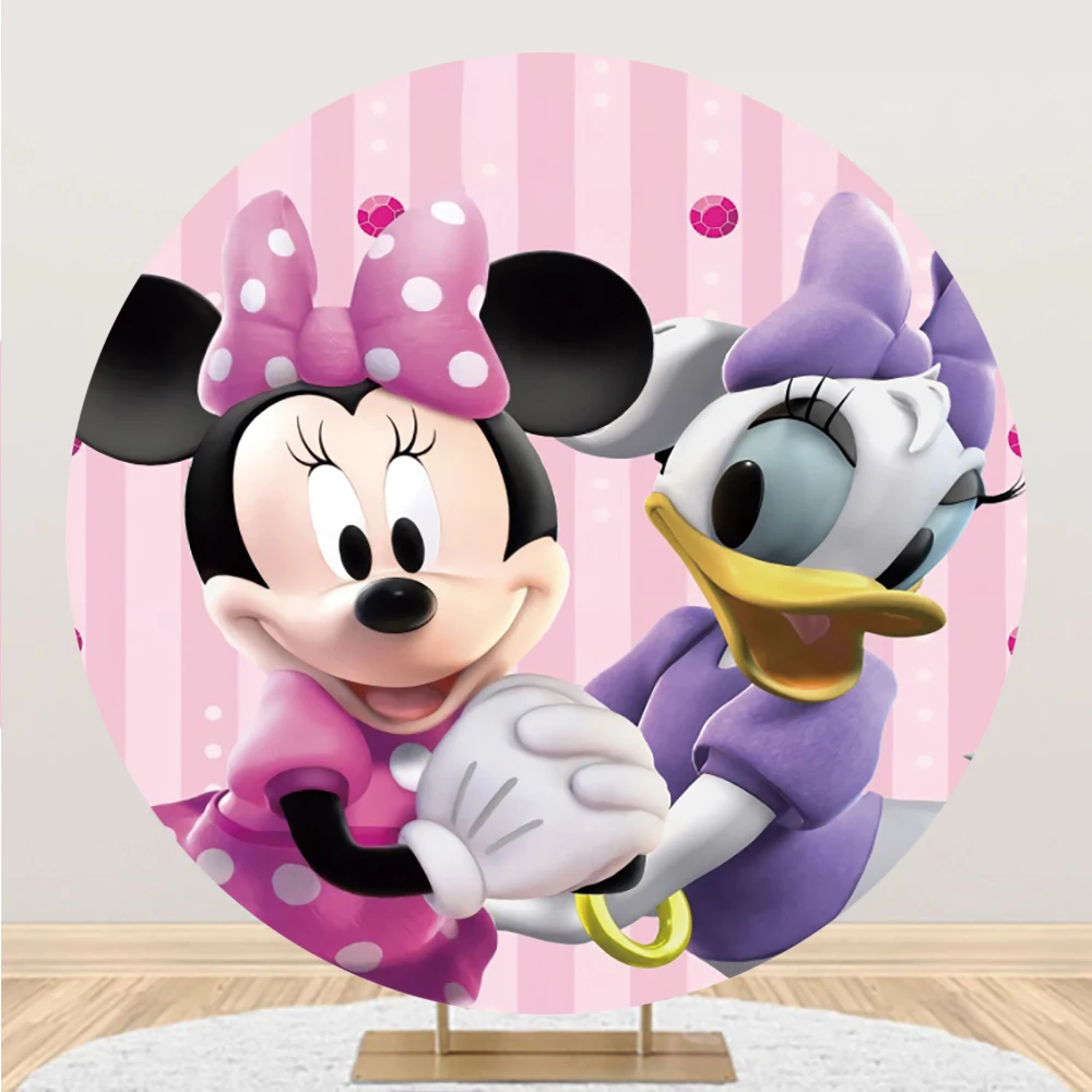 Disney Baby Shower Kids Girls Minnie Mouse Newborn Round Backdrop Daisy Duck Background Photography Custom Elastic Photo Studio