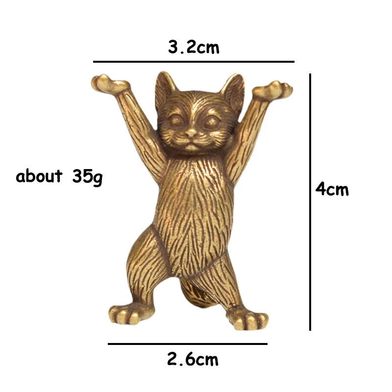 Antique Copper Cartoon Kung Fu Cat Statue Desktop Ornaments Metal Brass Animal Figurines Miniatures Home Decorations Accessories