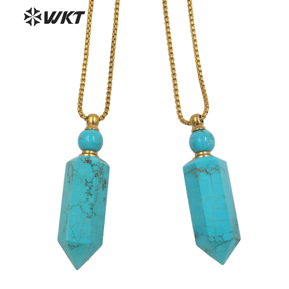 

WT-N1271 WKT Classic Design Stone Pendant Necklace Green Stone Essential Oil Bottle Necklace In 24inch Perfume Bottle Chain