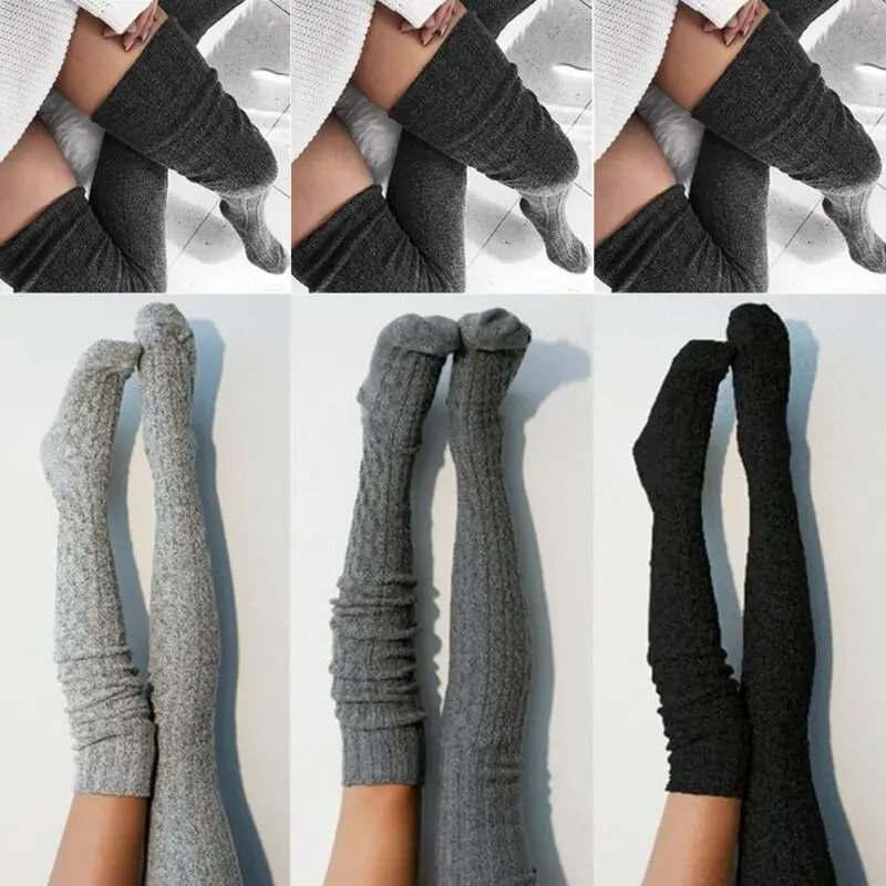 Fashion Women Lady Cable Knit Extra Long Stockings Over Knee Thigh High Warm Pantyhose Trim Tights