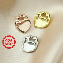 9MM Heart Bezel Settings Mother Baby Love for Mother Milk Resin Solid Back Rose Gold Plated 925 Sterling Silver Pendant 1431096