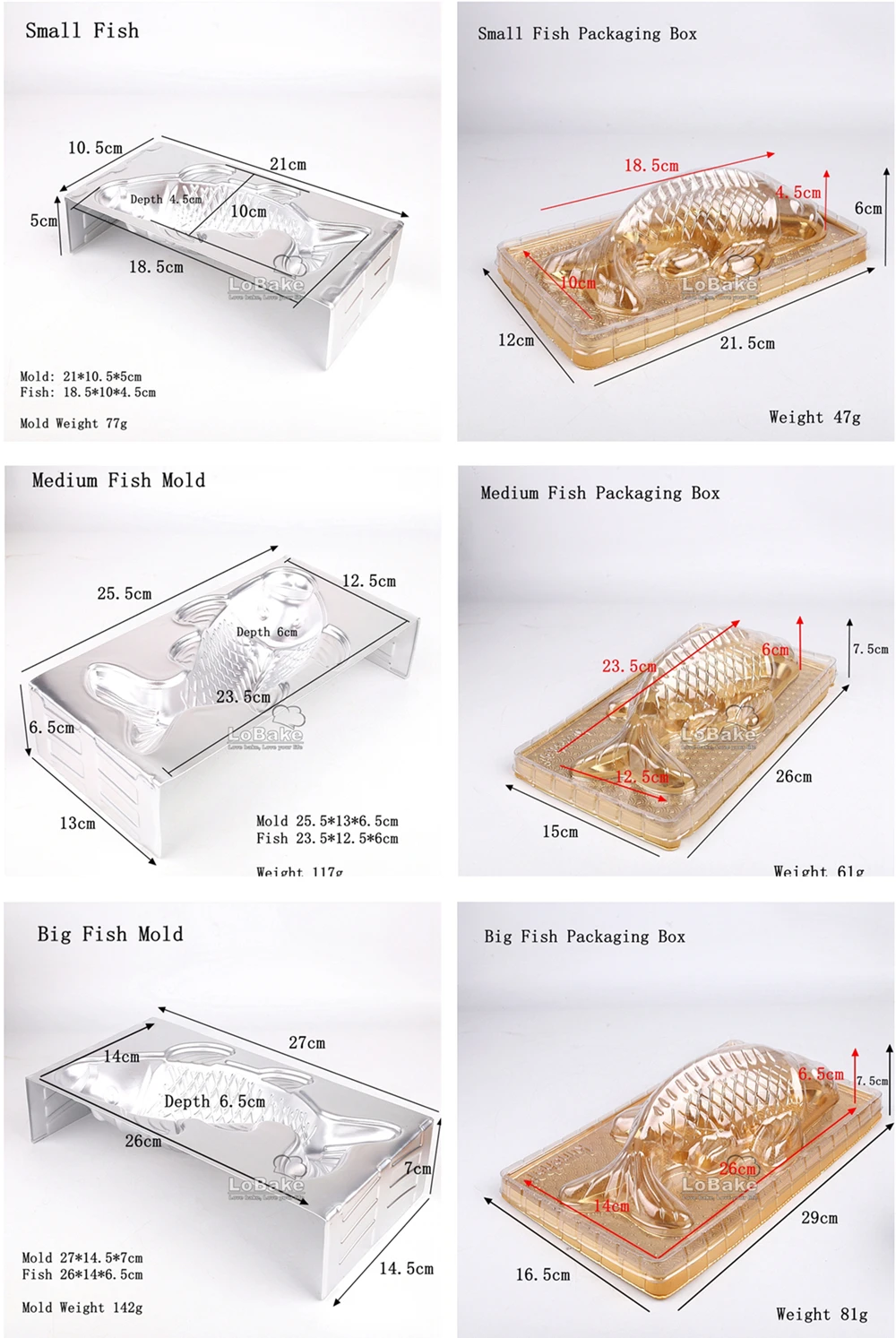 3 Sizes 3D Cute Carp Fish Aluminium Alloy Pudding Mould Bread Molding Rice Cake Jelly Sugarcraft Mold Packaging Box DIY Baking