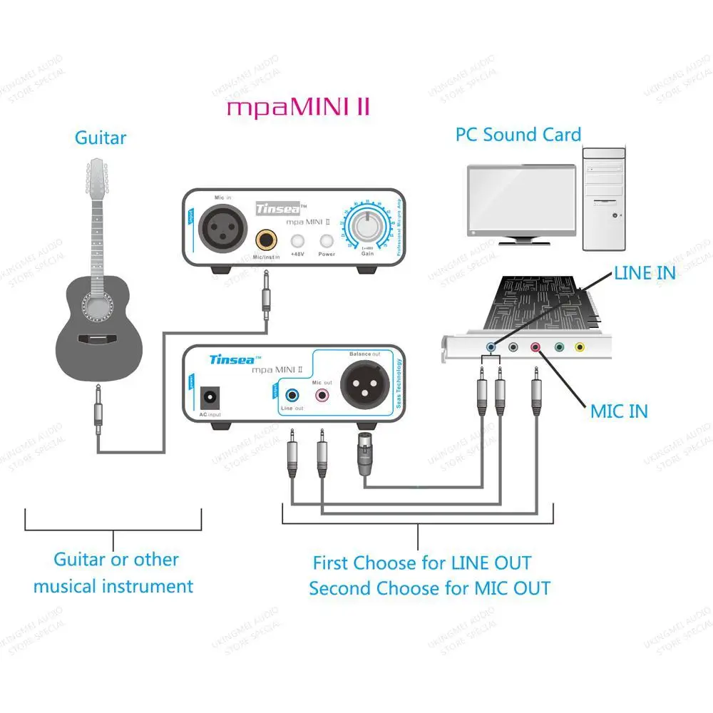 Tinsea mpa MINI2 직업 Mic-pre Amp for livestream 사운드 카드 잔향 가라오케 48V 팬텀 전원 공급 장치 모니터링