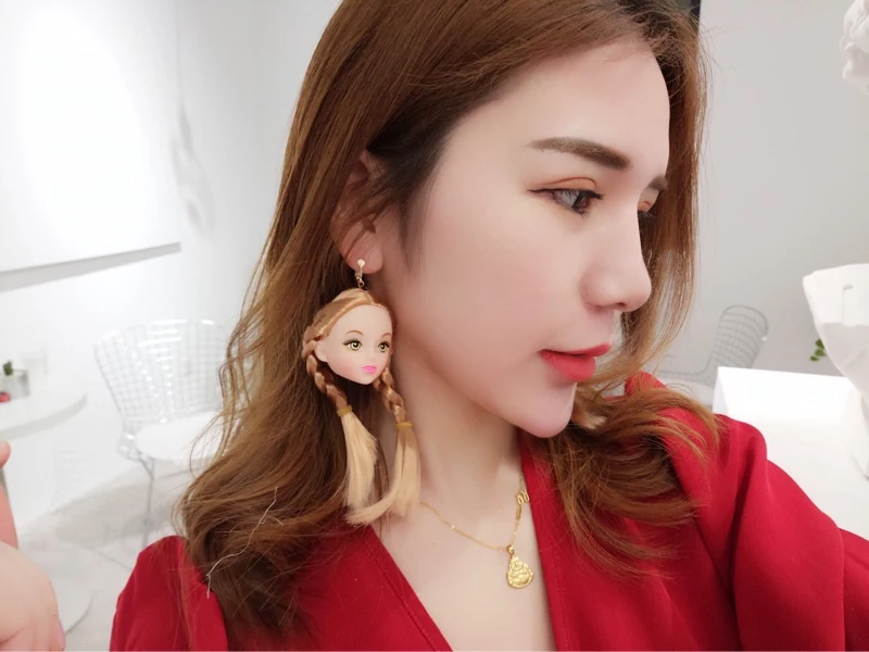 Creative Trendy Lovely Hair Girls Doll Head Drop Earrings For Women Long Dangle Earrings Brincos Fashion Jewelry Party Gifts