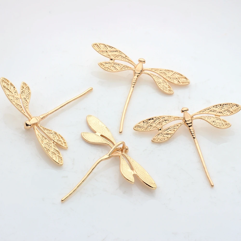High Quality Copper Metal  Real  Plated Dragonfly Charms 2PCS For DIY Jewelry Findings Making Accessories