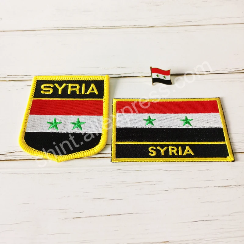 Syria National Flag Embroidery Patches Badge Shield And Square Shape Pin One Set On The Cloth Armband Backpack Decoration Gifts