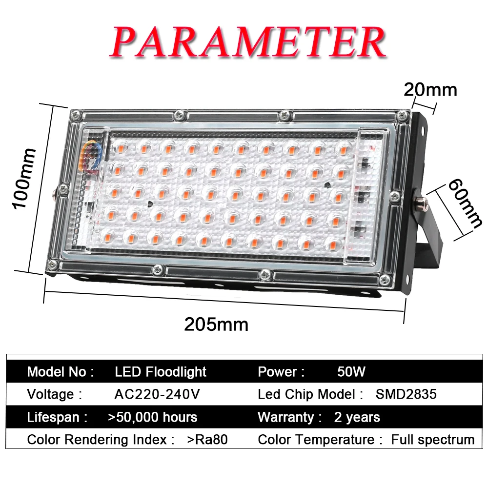 2pcs/lot LED Grow Light Full Spectrum Phyto Lamp For Plants 50W 220V LED Grow Lamp Phytolamp Seed Greenhouse Growth Lighting