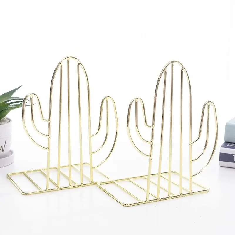 2PCS/Pair Creative Cactus Shaped Metal Bookends Book Support Stand Desk Organizer Storage Holder Shelf