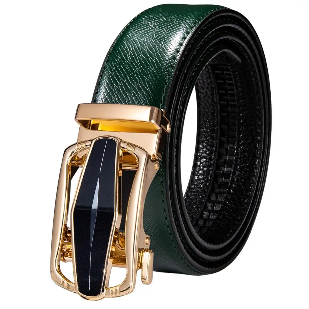 Luxe Groene Koe Lederen Heren Riemen Automatische Gesp Ratchet Tailleband Hoge Kwaliteit Riem Voor Mannen Jurk Jeans Cowboy Western Gift