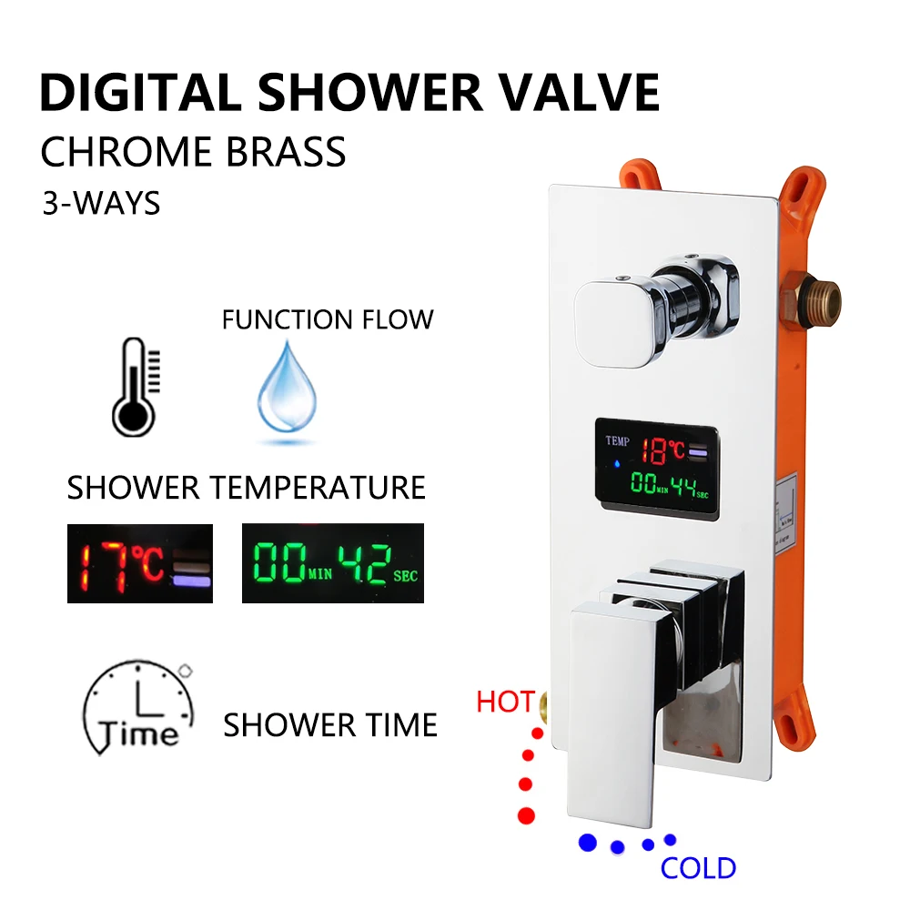 Imagem -05 - Monite Chrome Polonês Torneira do Chuveiro do Banheiro Montagem na Parede Chuvas Cabeça de Chuveiro Funções Display Digital Mixer Torneira do Chuveiro Conjunto