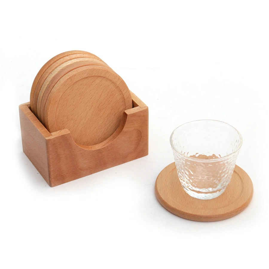 

7Pcs Japan Style Wooden Coaster Placemat Round Heat Resistant Pad Coffee Cup Pad