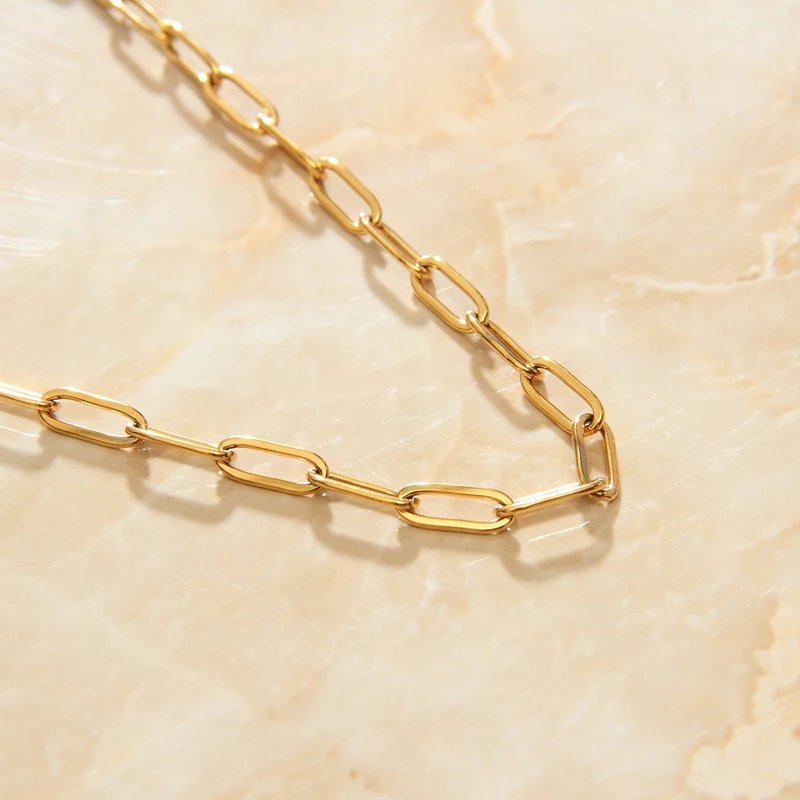 Kép 3: SOMMAR 2020 Rozsdaálló Acél  Arany színben Hossz 42cm extender 5cm igazító Nyakdísz Béklyó szögletes multi-layer necklaces férfiak ékszer