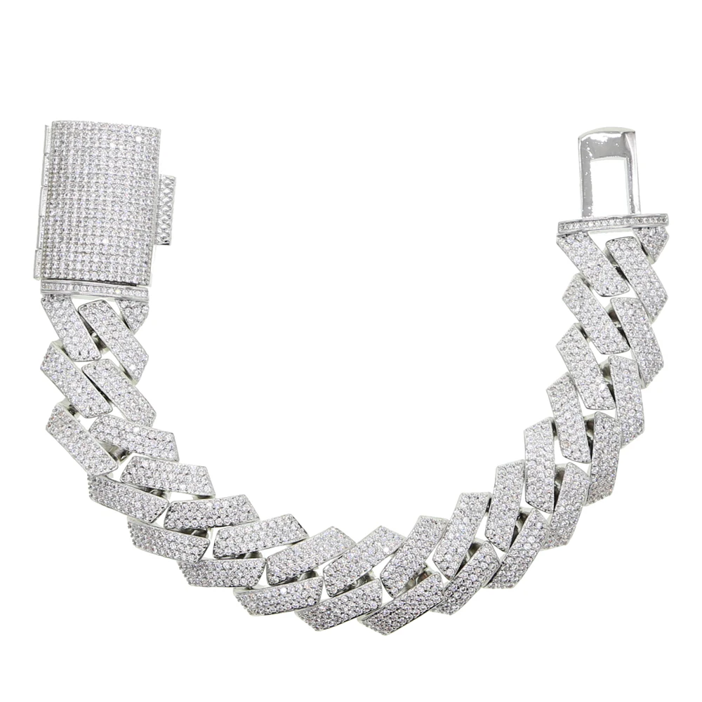 New 19mm Two Tone Cuban Link Bracelet Micro Pave AAA Cubic Zircon Chain Bangle 3 Row Iced Out Bling Charm Hip Hop Men Jewelry