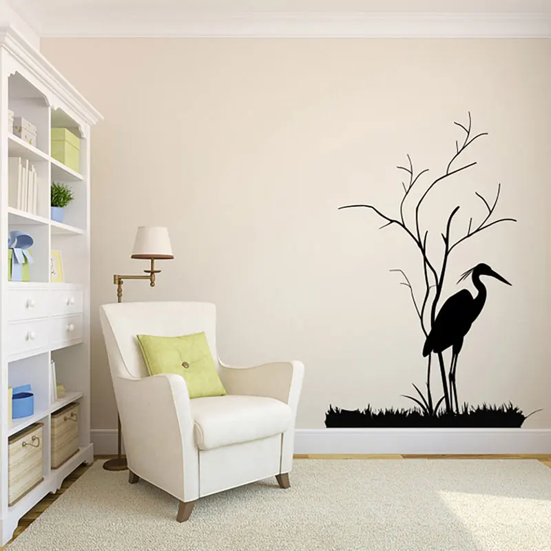 Tropical Heron Tree Grass Silhouette Wall Sticker Vinyl Home Decor Living Room Bedroom Cut Wall Decals Removable Wallpaper 4581