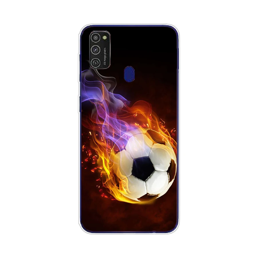 147SD   Fire Football Soccer Ball Soft Silicone Tpu Cover phone Case for Samsung Galaxy M11 M21 A20 A20E A20S S10 S20 Plus