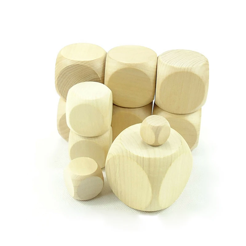 10-60mm Natural Wooden Blank Plain Dices Cubes Lead-free Hardwood Six 6 Sided Party Family DIY Game Printing Engraving Kid Toys