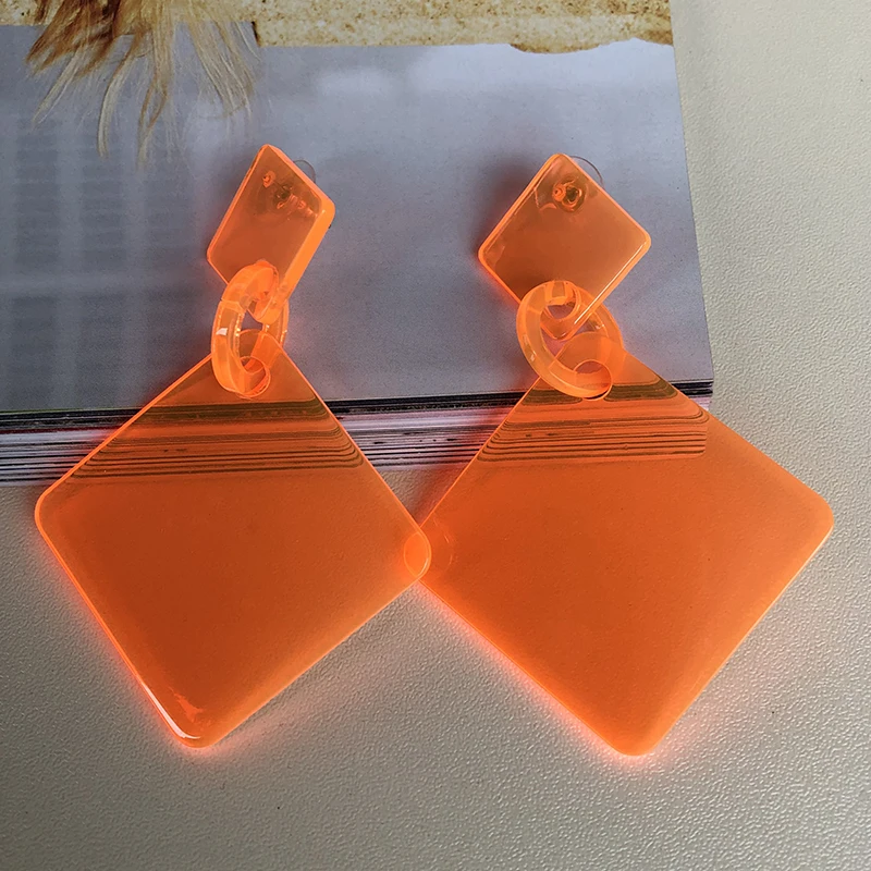 New Geometric Transparent Acrylic Round Oval Heart Drop Earrings For Women Statement Neon Color Fashion Party Earring Jewelry