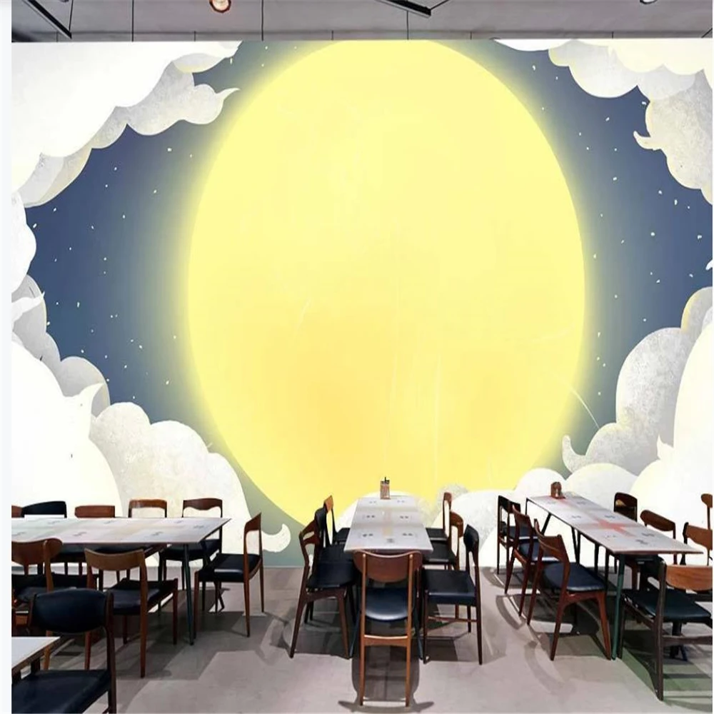 Children's room restaurant hand painted moon wallpapers background wall decoration painting 3d wallpapers