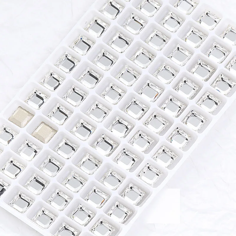 72Pcs 8mm Square Magic Mirror Glass Strass Flatback Stone Nail Art Rhinestone For Glue Nail Accessories Jewelry Making