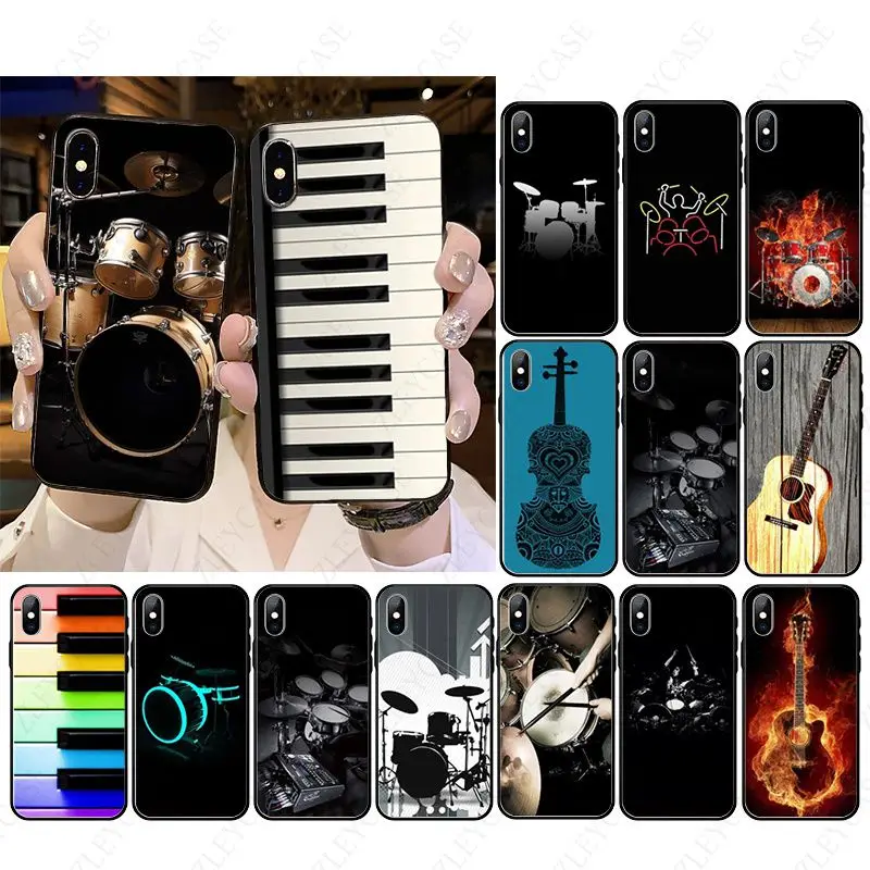 Music lover gift cool drums set piano guitar Phone Case For iphone 15pro 14pro 11pro 12 13pro xs max 7 SE XR 12mini 15plus Coque