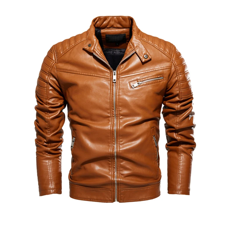 

New Autumn Brand Men Casual Motorcycle Leather Jacket Fleece PU Outwear Slim Fit Biker Leather Jacket Men Tops Overcoat