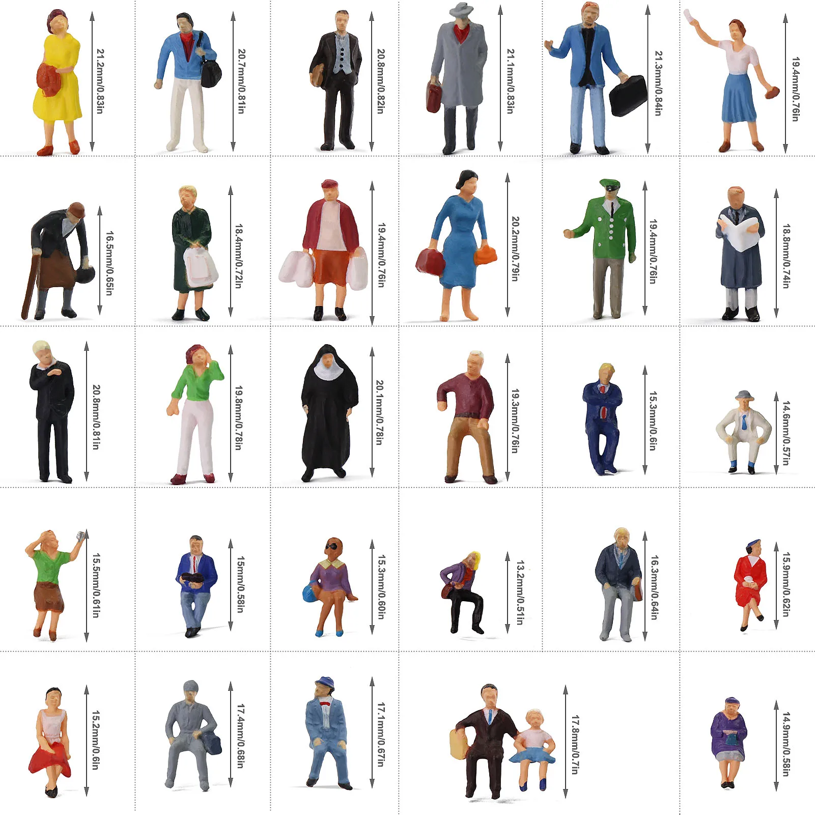 30pcs/60pcs HO Scale Seated Standing People 1:87 Figures Passenger Model Building Kit P8721