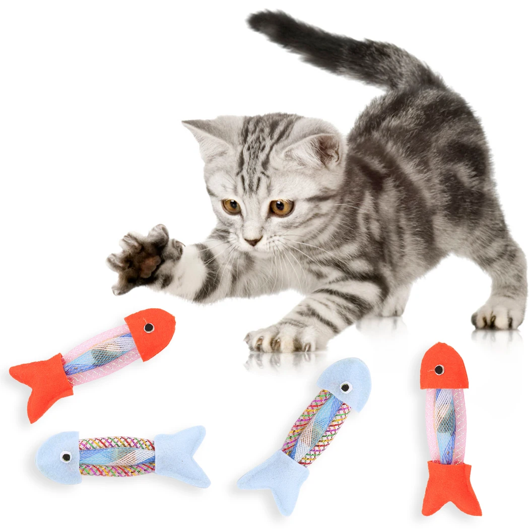 2pcs/Set Fish Shape Catnip Toy Lovely Non-Woven Toy Wave Point Plush Feather Cat Chew Toy Cat Interactive Toy Pet Supplies