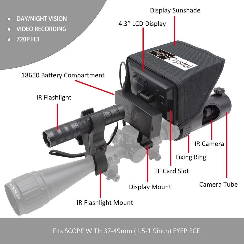 Digital Night Vision Scope Attachment for Rifle Tactical Hunting, Infrared IR Camera, Megaorei 2, 2A, DIY, 720p, 850nm