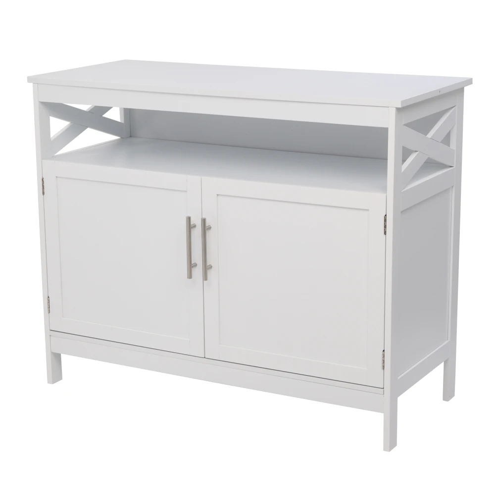 FCH Double Door Side Cabinet With Partition White Desk Sideboard Cabinet (100.08 x 43.18 x 80.01)cm