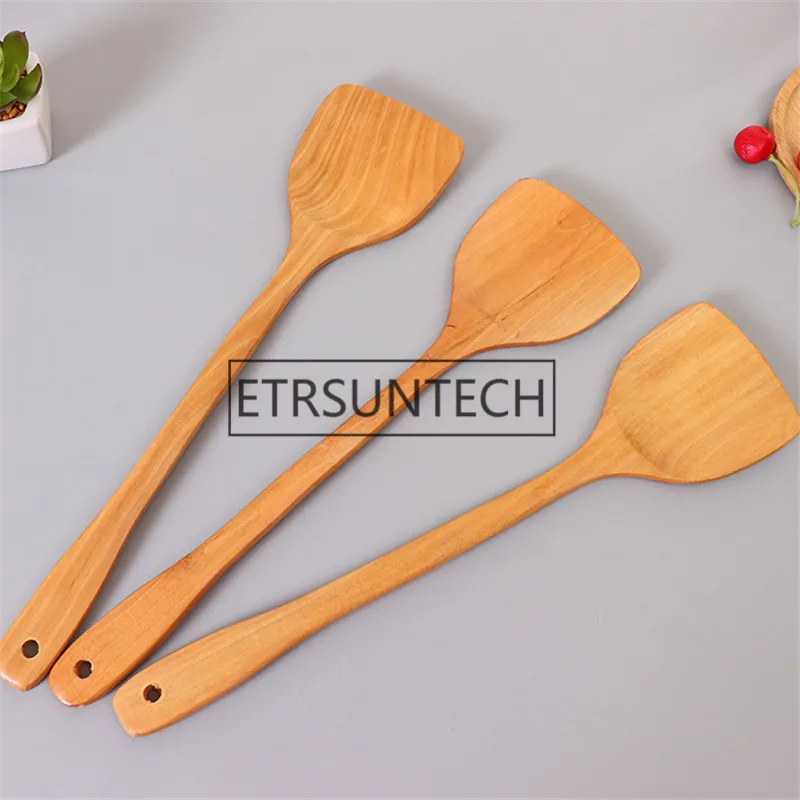 100Pcs Wooden shovel Handmade Kitchen Tableware Cooking Utensils Dinner Food Non Stick Wok Shovels Supplies Eco Friendly