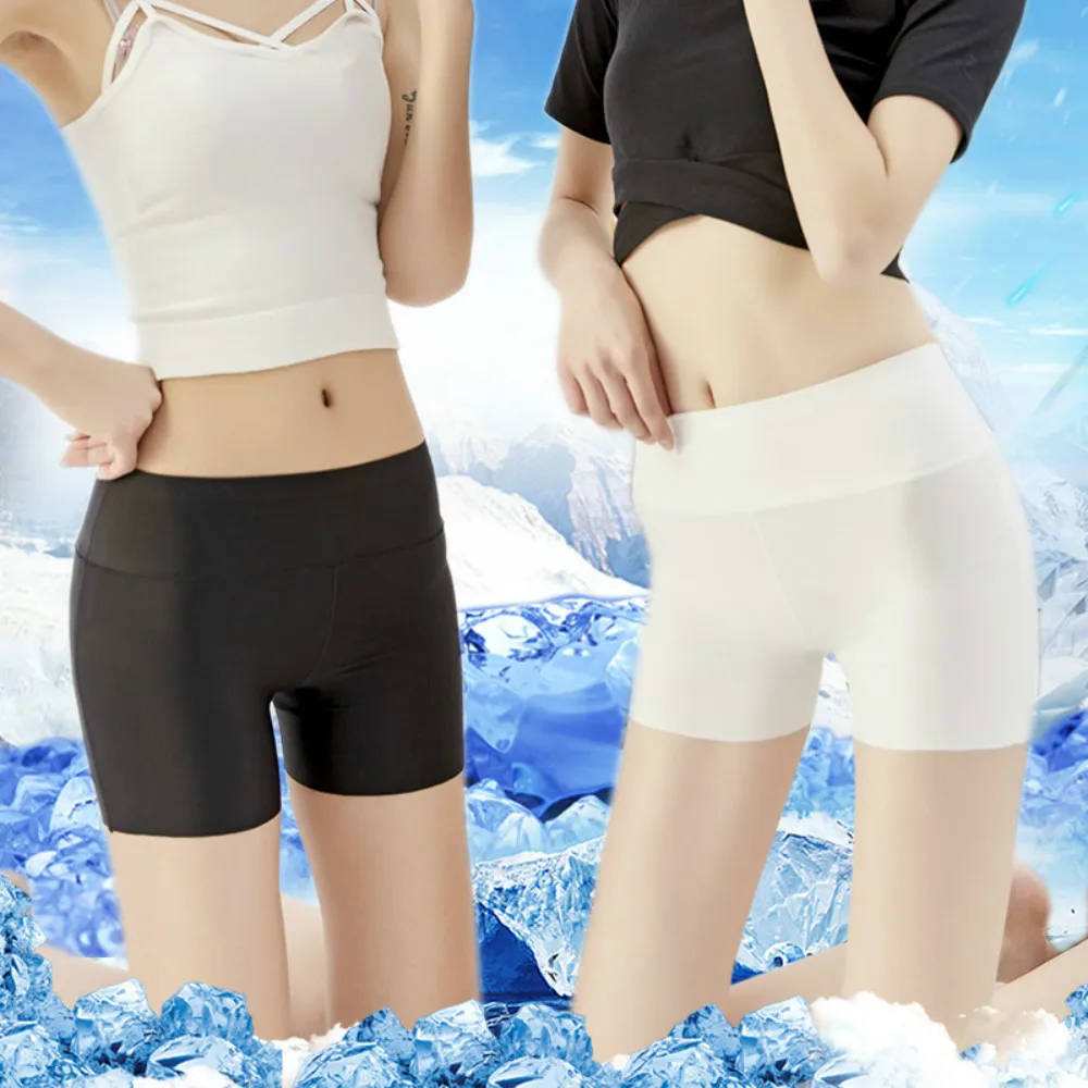 

45-75kg Summer High Waisted Ice Silk modal Traceless Safety Pants Anti Running Exposed Bottomed Oversized Waist M L XL