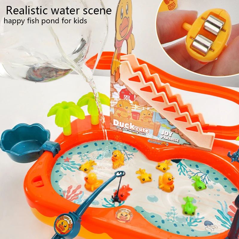 2 in1Children\'s Magnetic Fishing Toy Music Electric Circulation Fishing Duck Fishing Platform Water Play Game Toys for Kids Gift