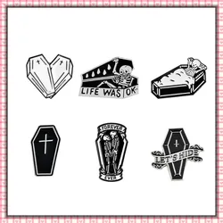Gothic Dark Coffin Punk Enamel Pins Black Humor Brooches Badges Backpack Denim Shirt Lapel Pin Punk Dead Jewelry Gift Wholesale