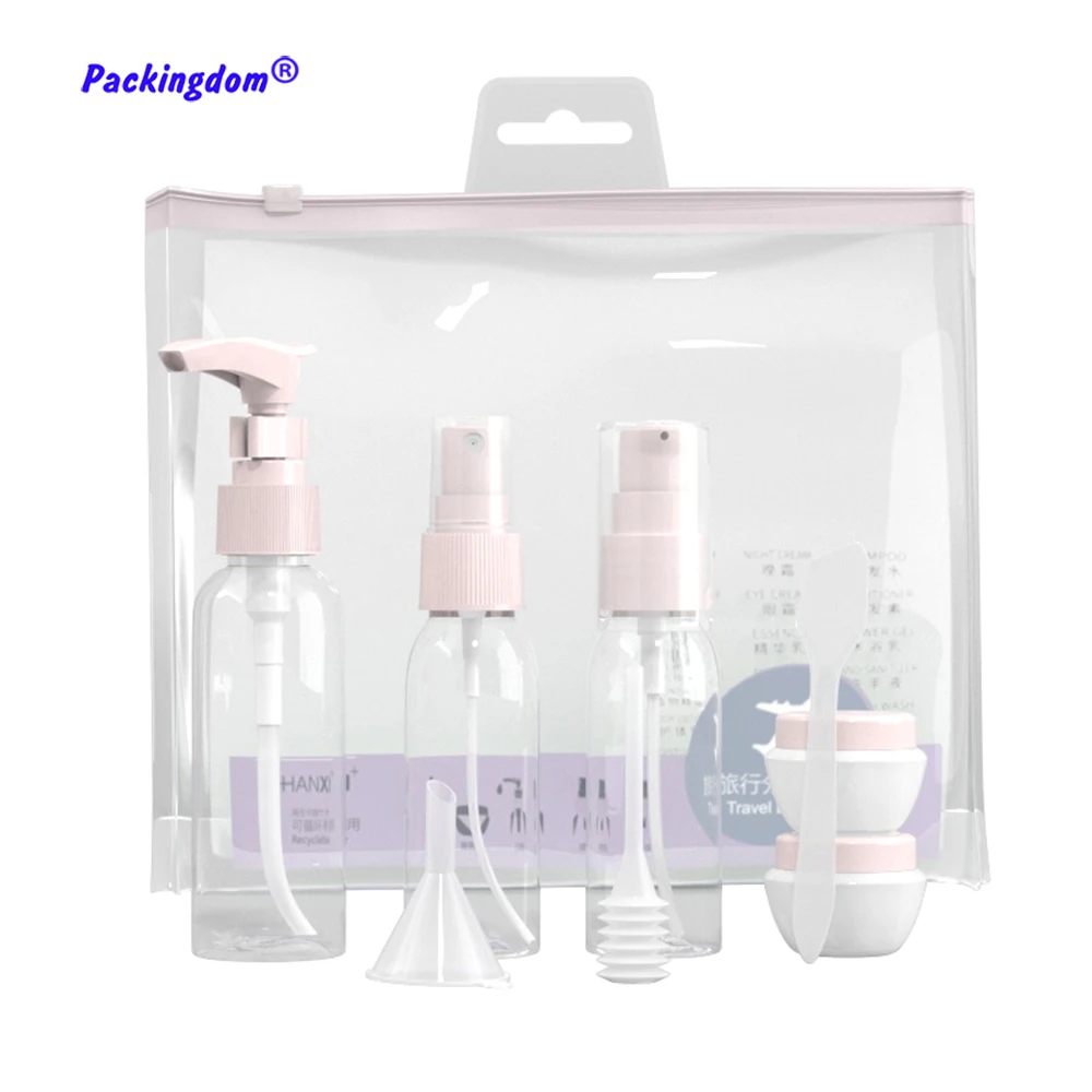 9 in 1 Set Travel Bottle Empty Refill Cosmetic Packaging Sets Lotion Toner Sprayer Bottle Tour Kit Loose Cream Jars Tools Label