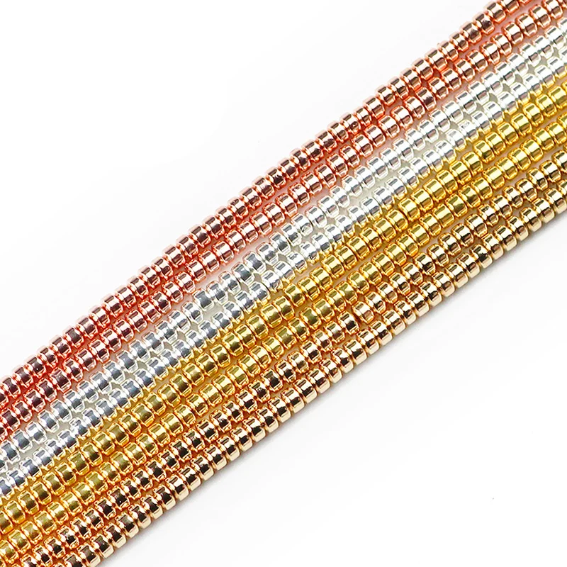 Rose Gold Color Flat Round Hematite 3X2mm 185pcs Cylinder Natural Stone Spacers Loose Beads For Jewelry Making Diy Bracelets