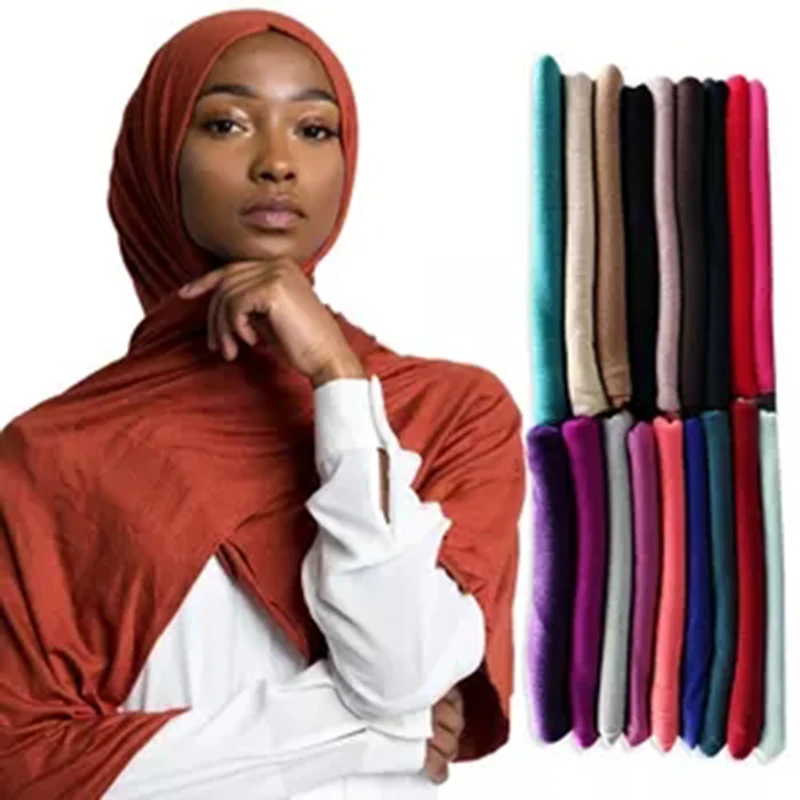 Soild Jersey Hijab For Women Cotton Head Scarf Soft Long Shawl Muslim Fashion Scarves Turbans Head for Women Bandana Headband