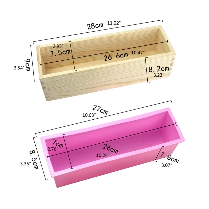 Gỗ Xà Phòng Ổ Bánh Mì Cắt Khuôn Và Xà Phòng Bộ Dao C Hình Chữ Nhật Khuôn Silicon Với Hộp Gỗ Thẳng Và Gợn Sóng Xà Phòng dao Cắt