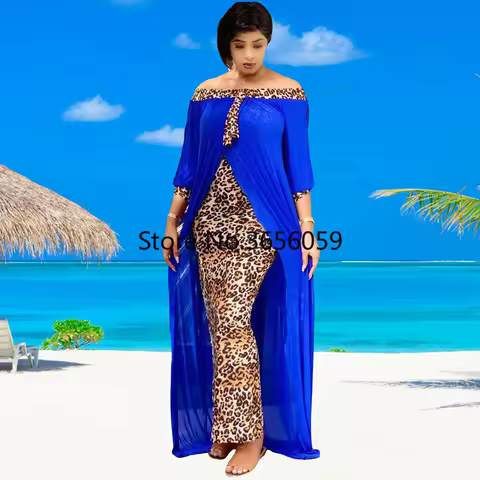 Women's Leopard Slash Neck African Long Maxi Dress Off The Shoulder Backless Daily Evening Party Dress African Dresses For Women