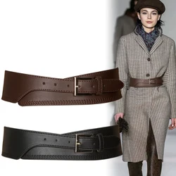 Plus Size Wide Corset Belt Female Waist Big Belts For Women Brown Pu Leather Designer Cummerbunds Dress Coat Waistband