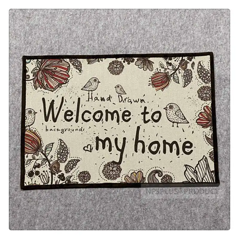 Home Decorative Door Carpet Floor Mat 40x60cm Natural Cotton Linen Printed Anti-Slip Hallway Entrance Welcome Doormat Rug