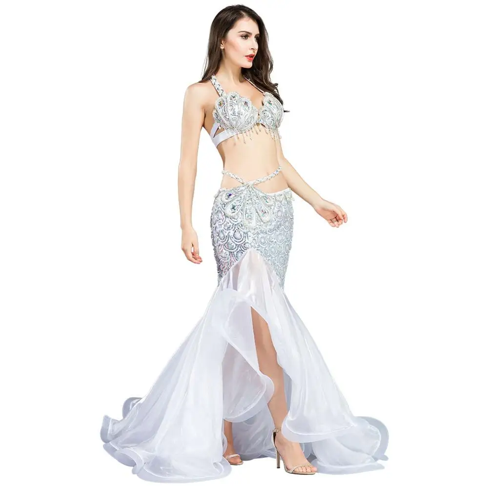 Sexy Belly Dancing Outfit For Women Stage Performance Belly Dancer Dress Sequined Peacock Carnival Belly Dance Costume Bra Skirt