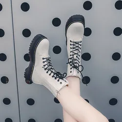 COOTELILI Autunno di Modo di Inverno Punta Rotonda Lace-up Scarpe Donna Stivali Con Zip Alla Caviglia Stivali Per Le Donne Tacchi Alti Nozioni di Base casual