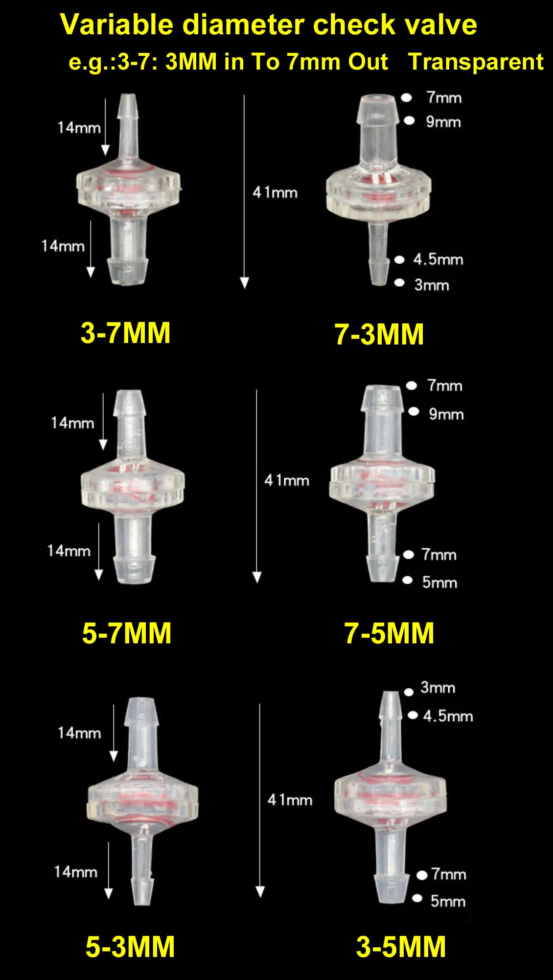 3MM 4MM 4.1MM 5MM 5.1MM 6MM 7.9MM 8MM 10MM 12MM Stop Valve Anti-backflow Check Valve Anti-ozone Oil Resistant For Silicone Hose