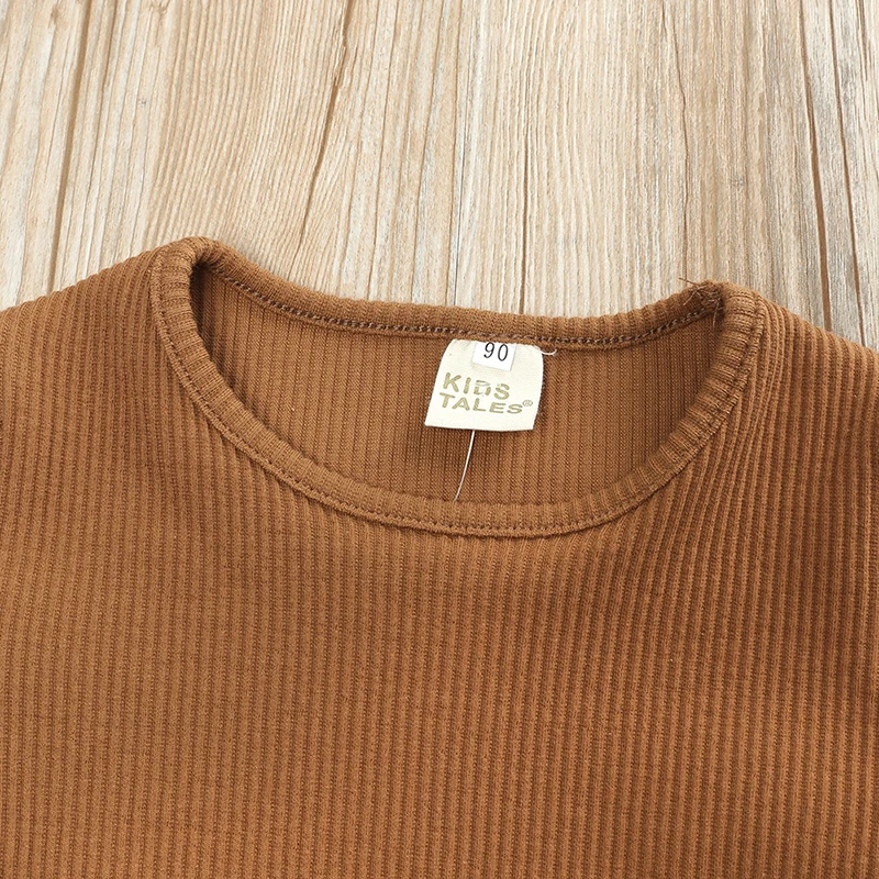 2-teiliges Set aus geripptem Strick für Jungen und Mädchen, Kinder-Pyjamas, Pullover+Hose, Baumwollkleidung, lange Schlafkleidung, Trainingsanzug – Detail 7