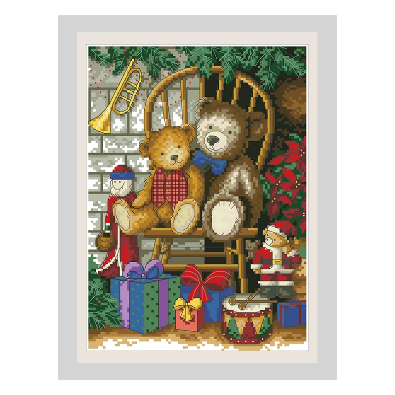 Counted Cross Stitch Kit Christmas Bears Embroidery Paintings Needlework Sets 11CT 14CT Printed Canvas Diy Craft Home Decoration