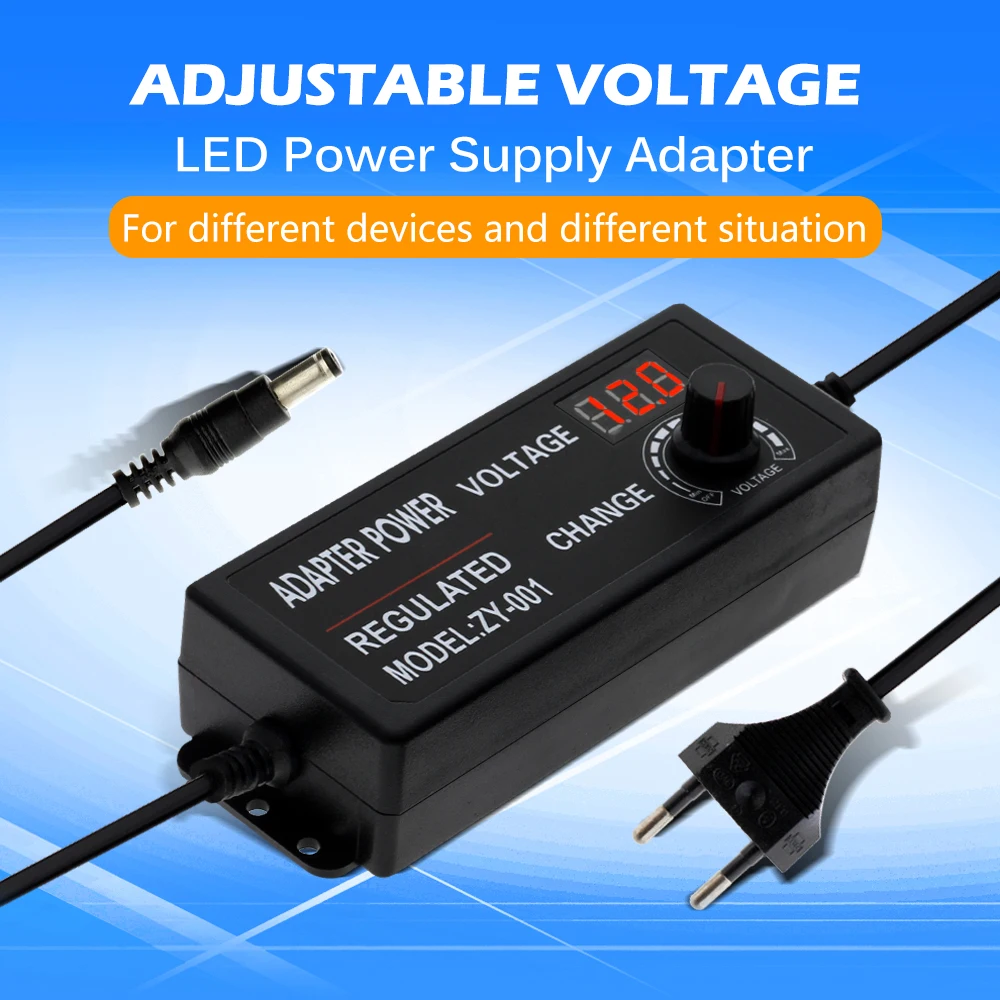 Adjustable LED Power Supply DC 3-12V 3-24V 9-24V Regulated Adapter With Display Screen Universal Power Supply EU/US Plug