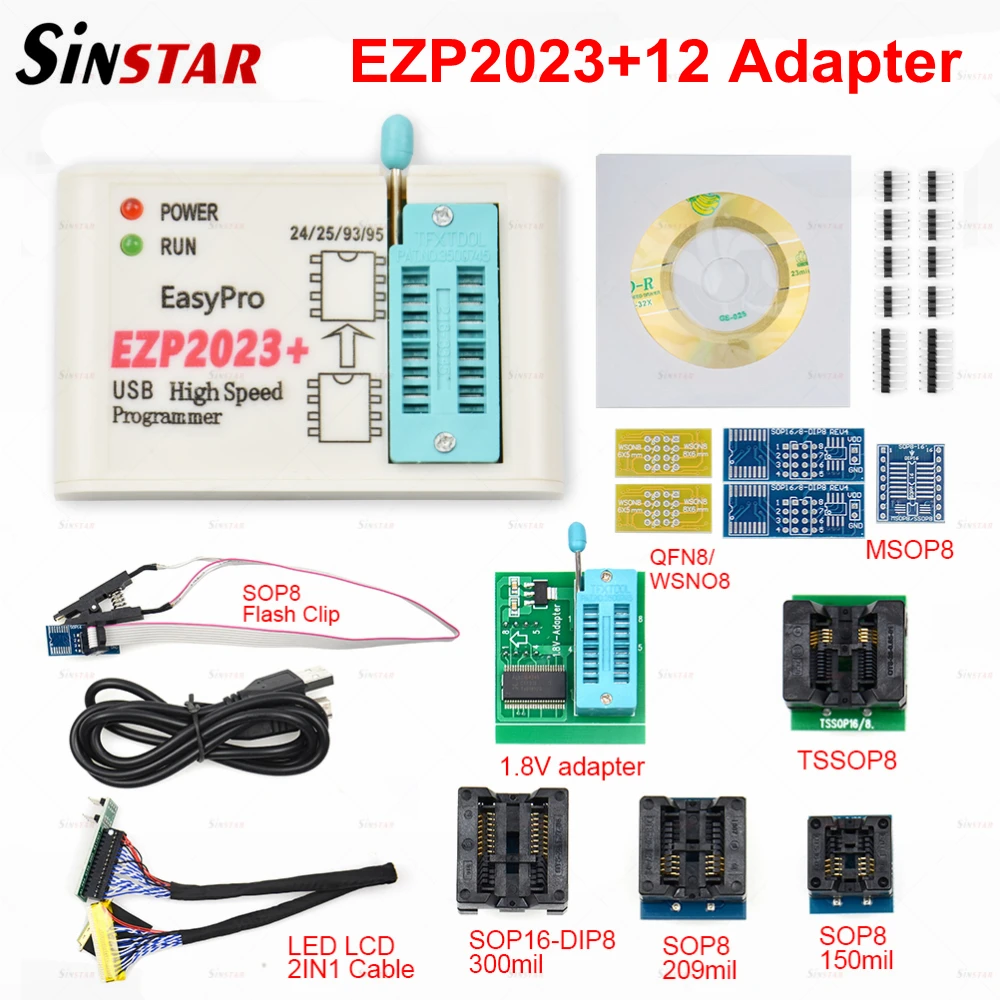 Original CH554T EZP2023 High-speed USB SPI Programmer Support24 25 93 95EEPROM 25 Flash BIOS Chip full set + 10/12pcs adapters