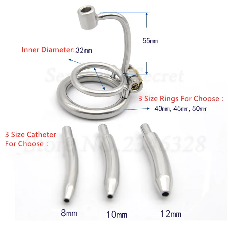 Stainless Steel Male Chastity Device,Detachable Cock Cage with Catheter,Penis Rings,Penis Plug,Sex Toys For Man